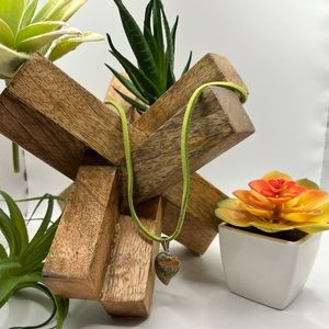 Green Aventurine Heart‎ Pendant on Green Suede Chain NEW